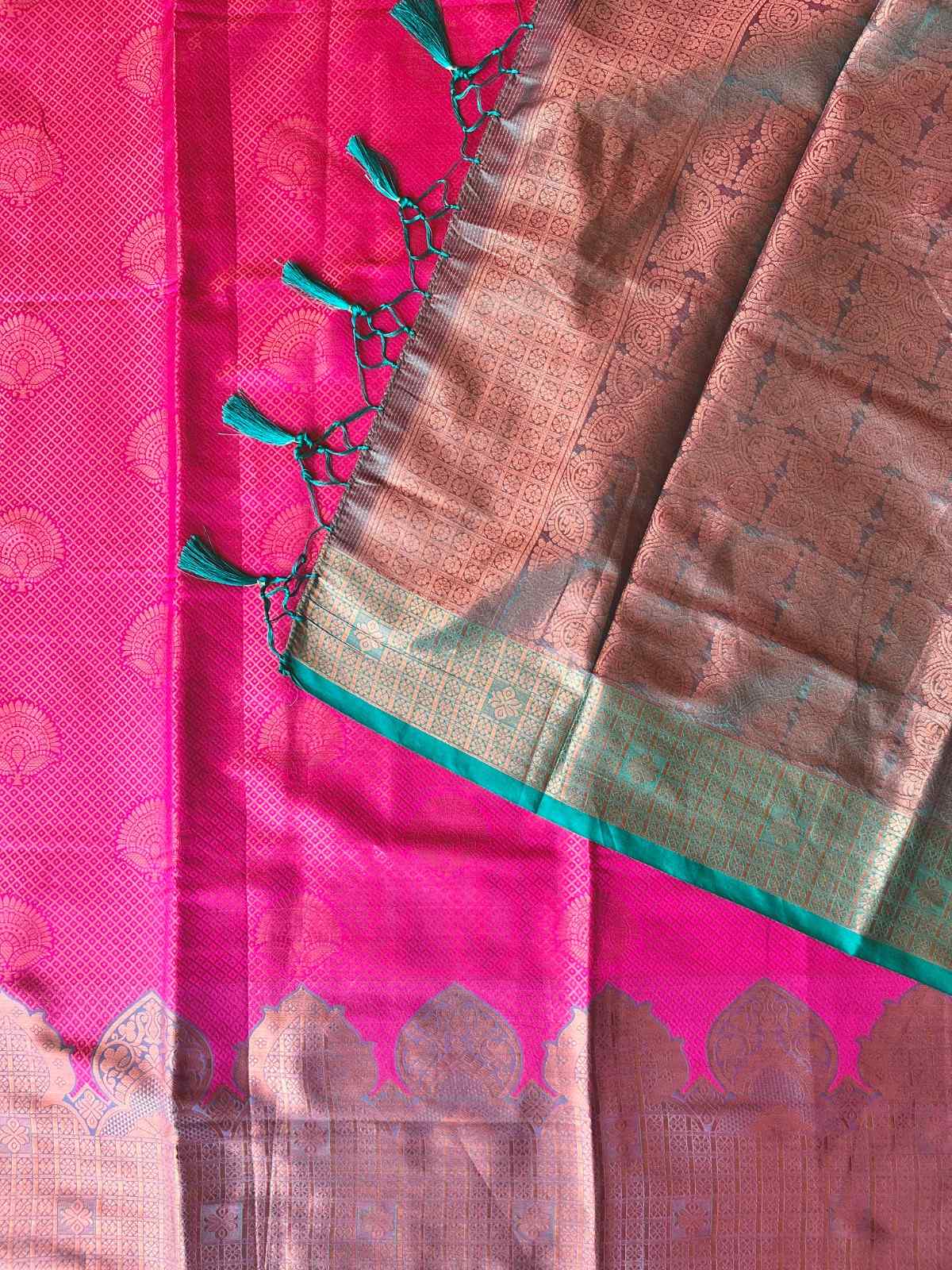 Semi silk brocade reddish pink saree