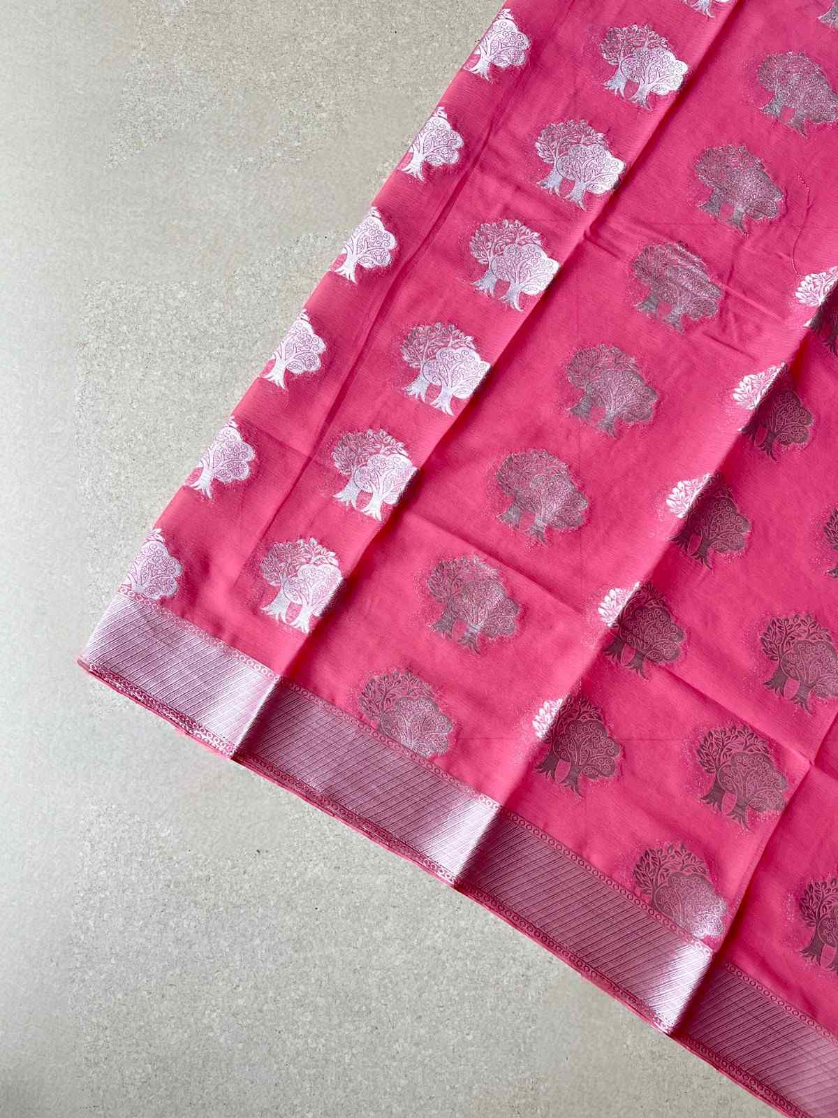 Georgette brocade pink saree
