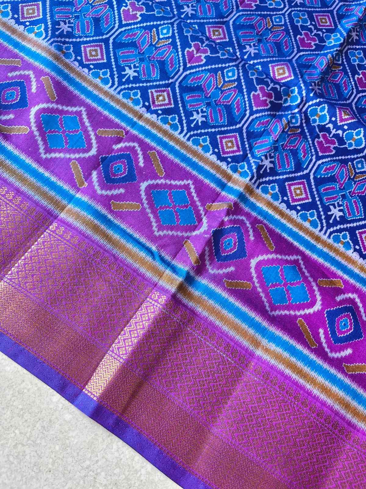 Tussar sillk kalamkari print blue saree