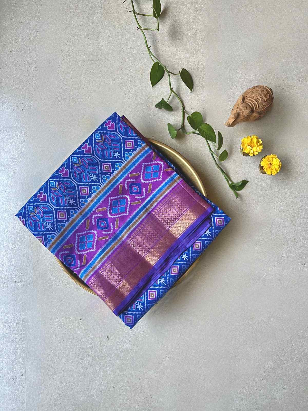 Tussar sillk kalamkari print blue saree
