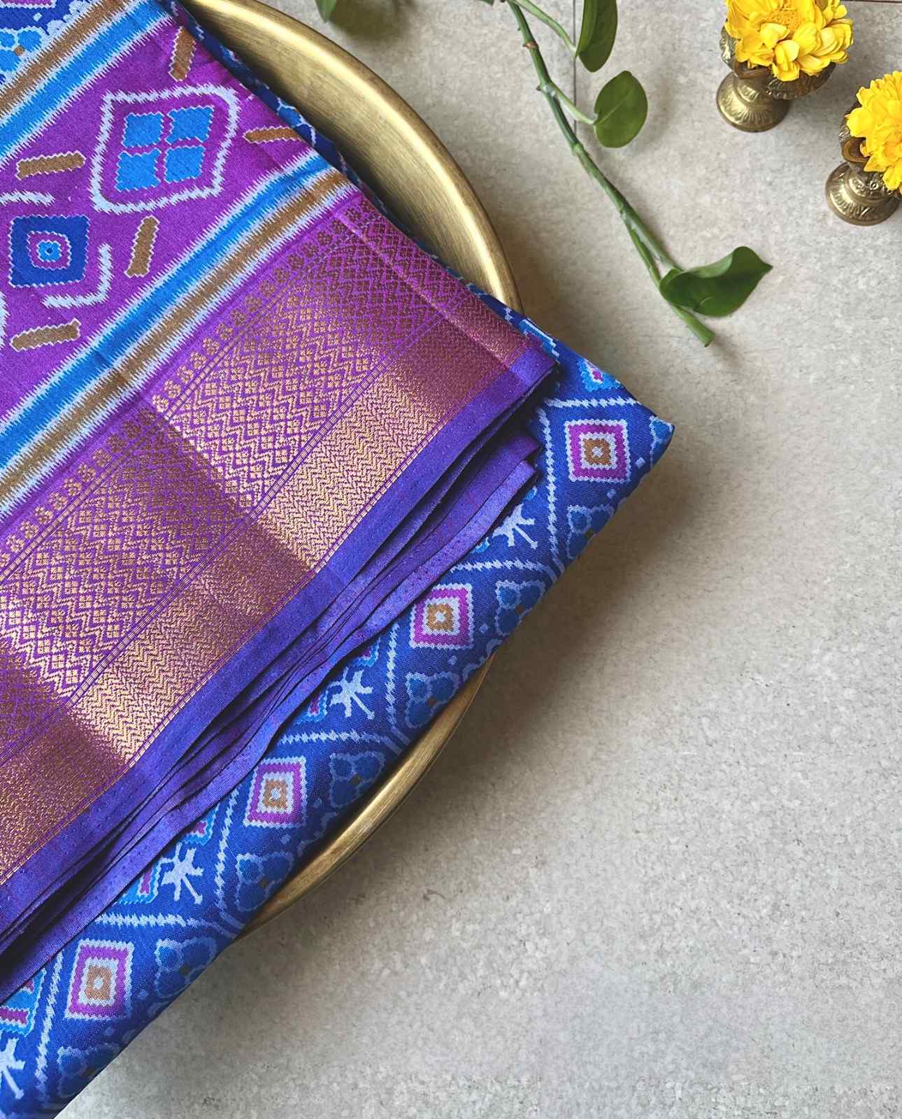 Tussar sillk kalamkari print blue saree
