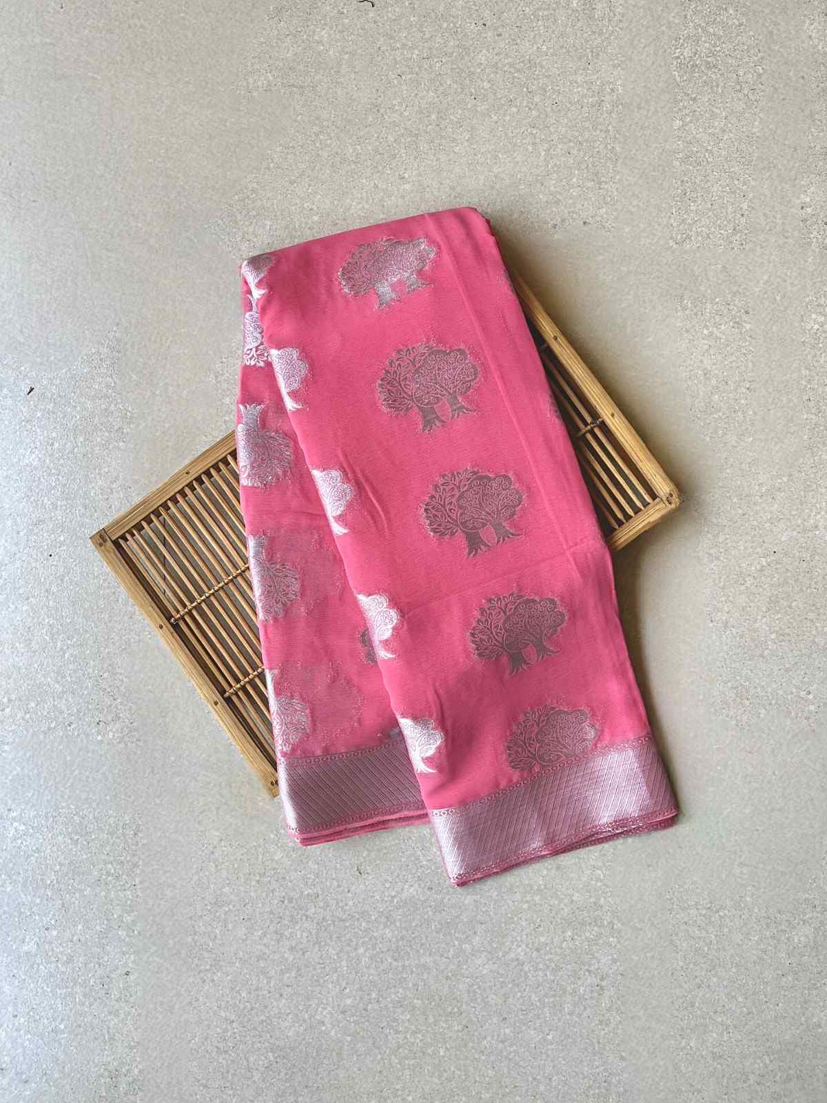 Georgette brocade pink saree
