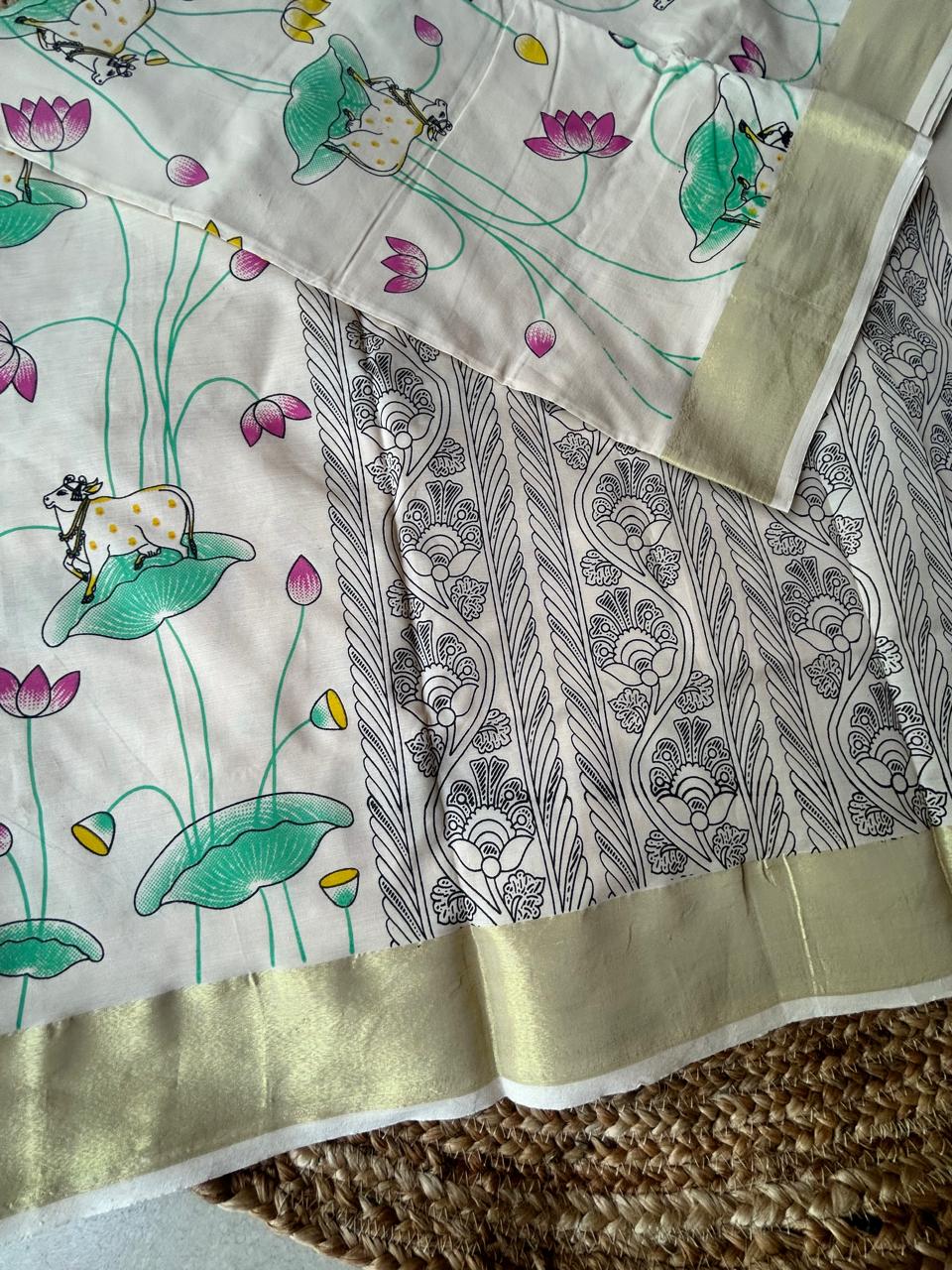 Cotton kalamkari print offwhite saree