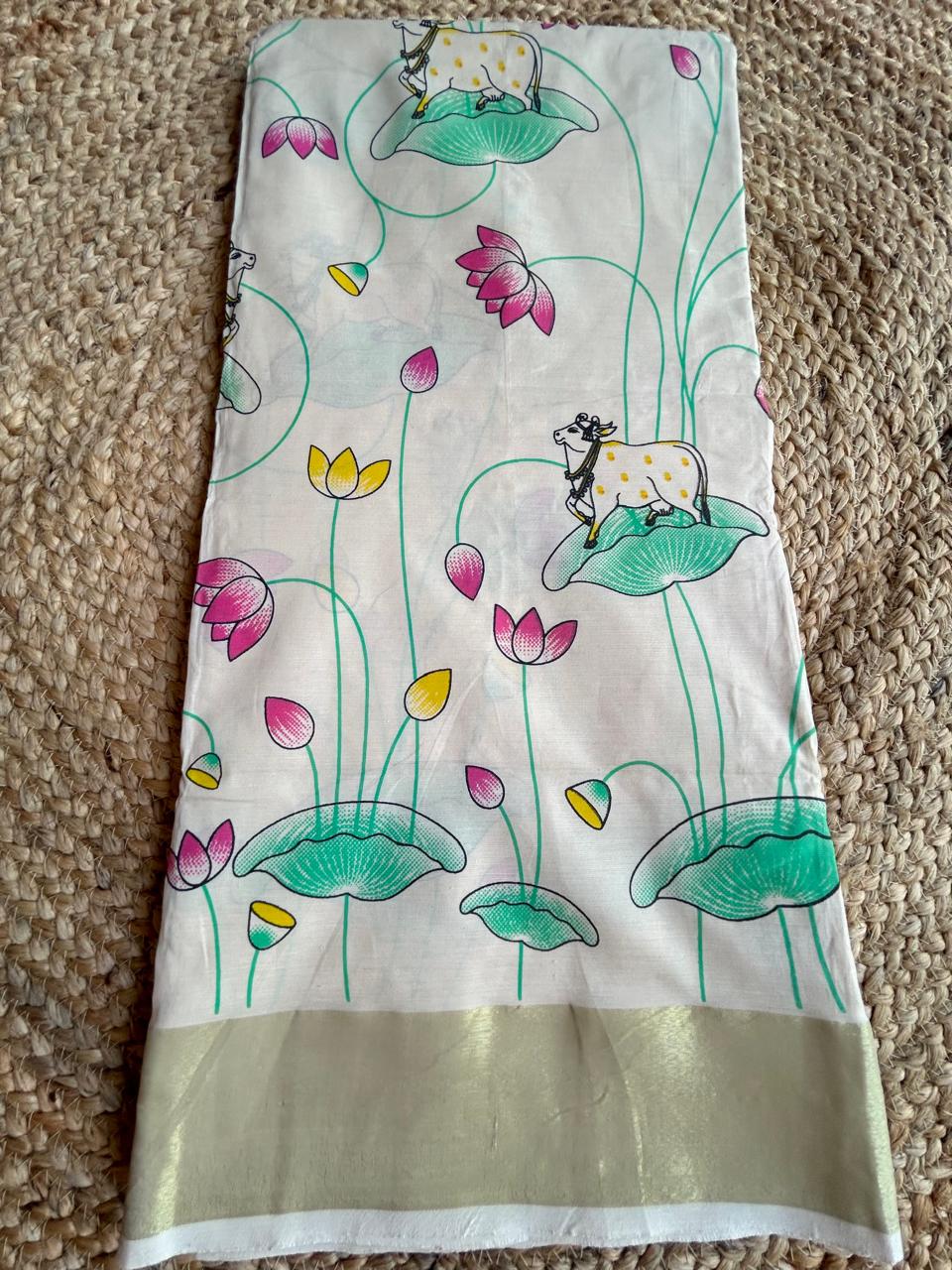 Cotton kalamkari print offwhite saree