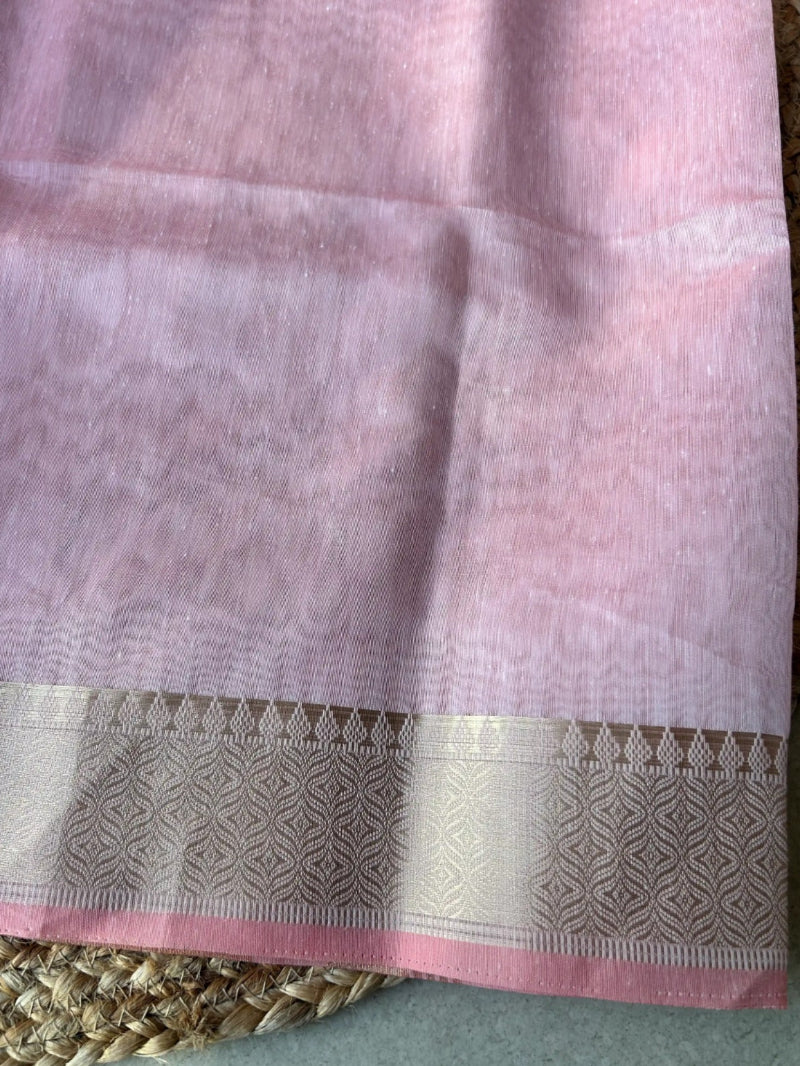 Cotton Mix Thread Embroidery Pink Saree
