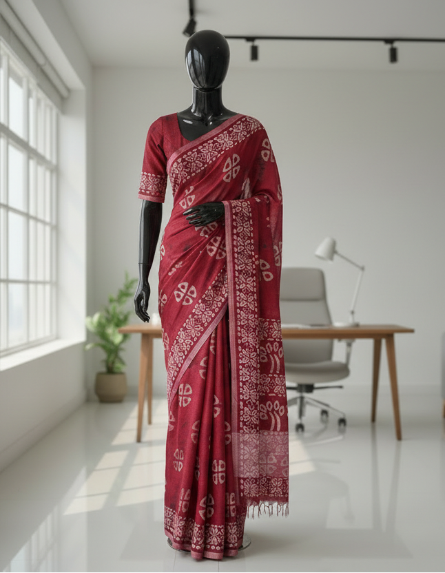 Bagalpuri Silk With Boutique Print Red Saree