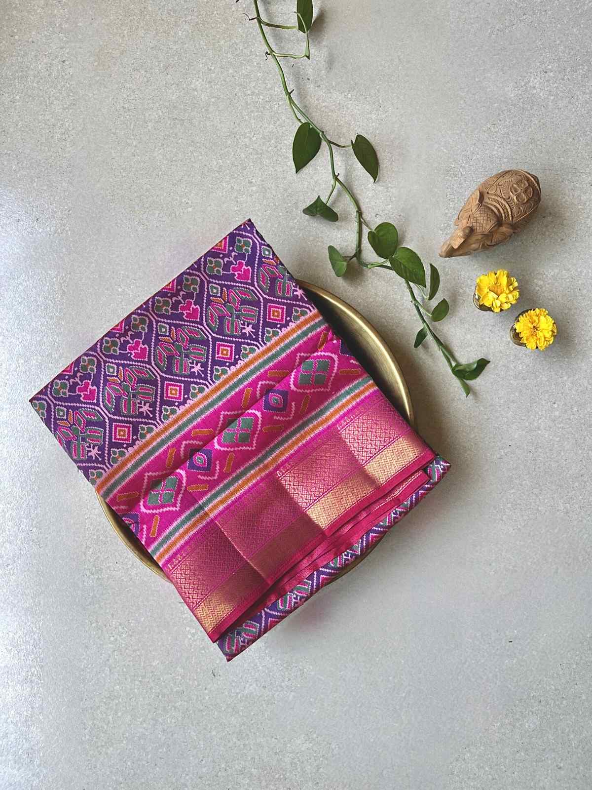 Tussar sillk kalamkari print purple sari