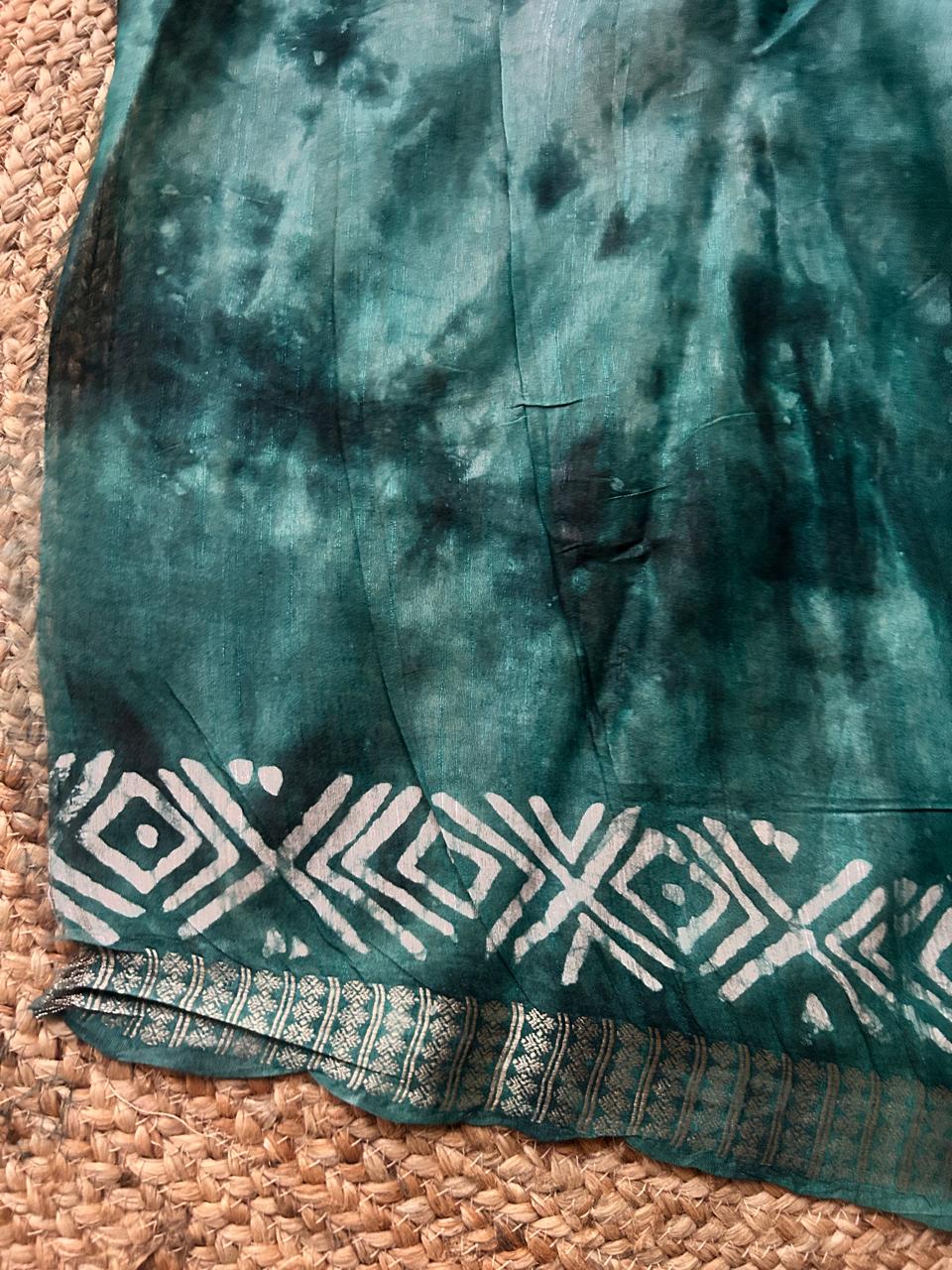 Bagalpuri Silk With Boutique Print Bottle Green Saree