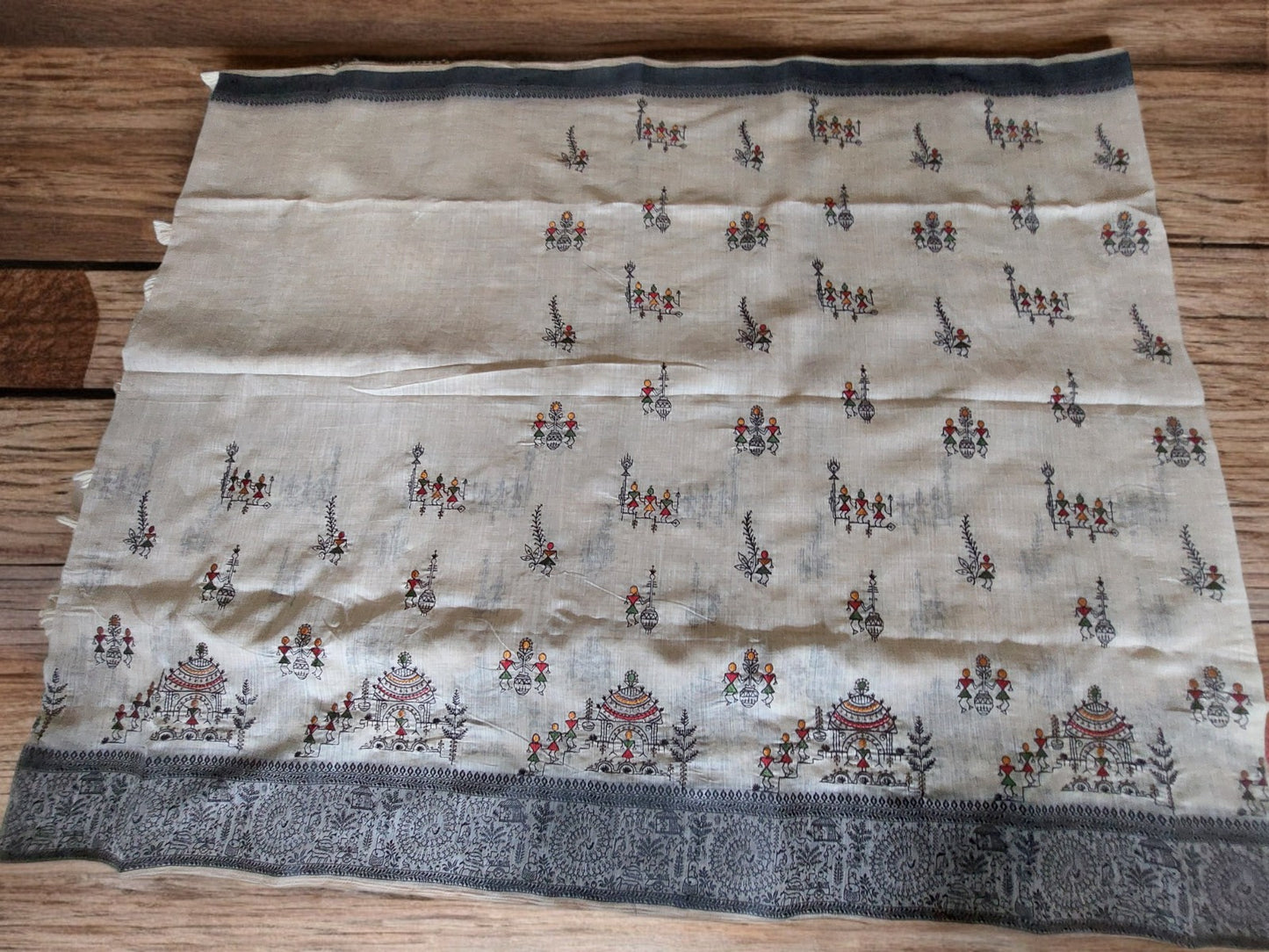 Warli Embroidery in Mul Cotton Mix Saree