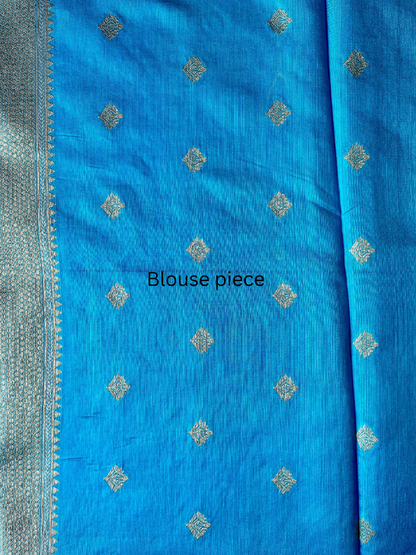 Tussar silk brocade blue saree