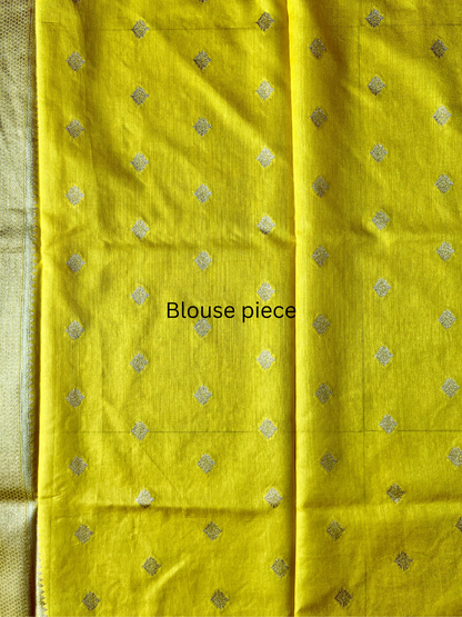 Tussar silk brocade lemon yellow saree