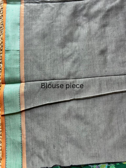 Cotton kalamkari print bottle green saree