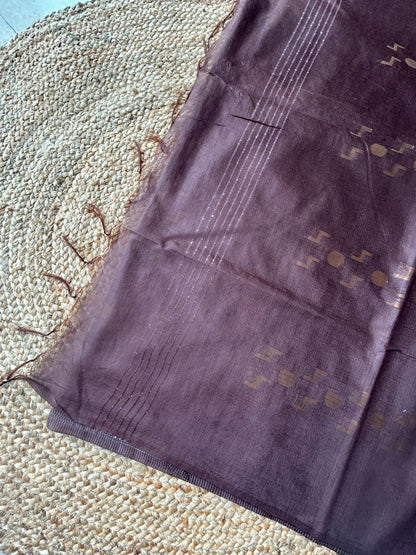 Tussar Mix Walnut Brown Saree