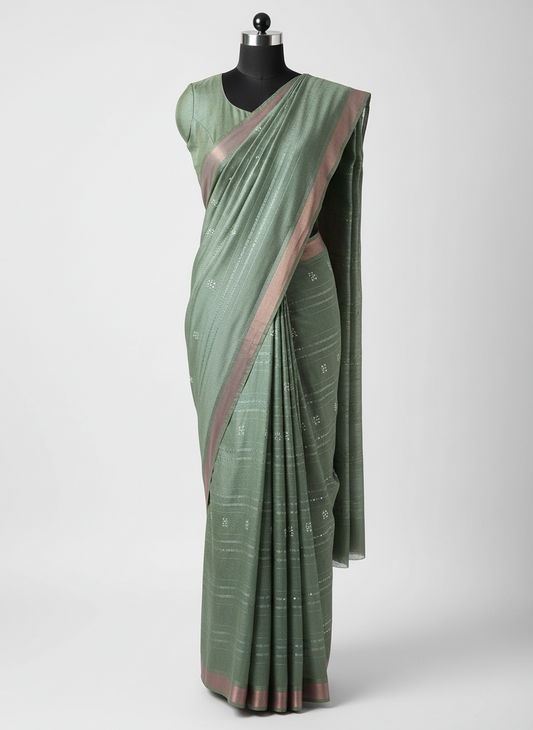 Tussar Mix Olive Green Saree