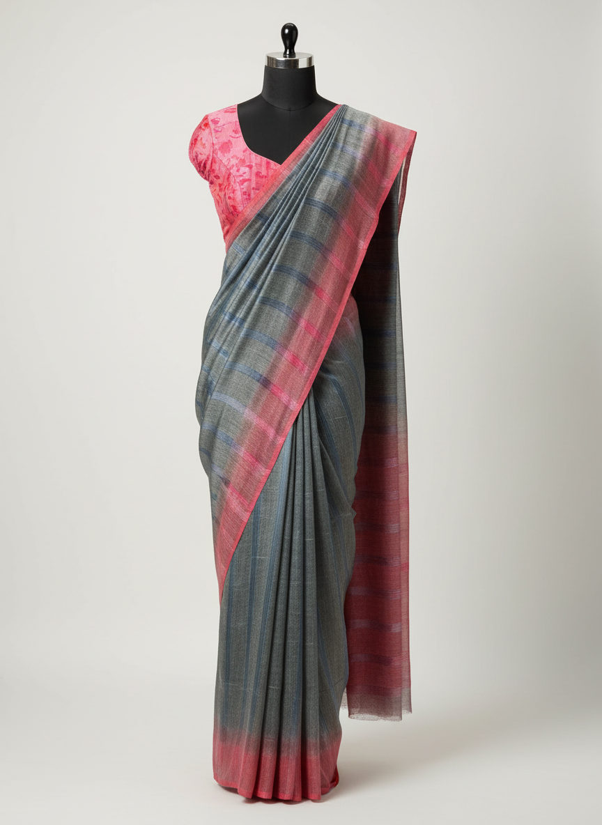 Tussar Mix Grey Saree