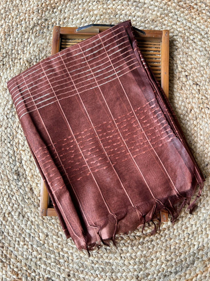 Tussar Mix Tissue Brown Saree
