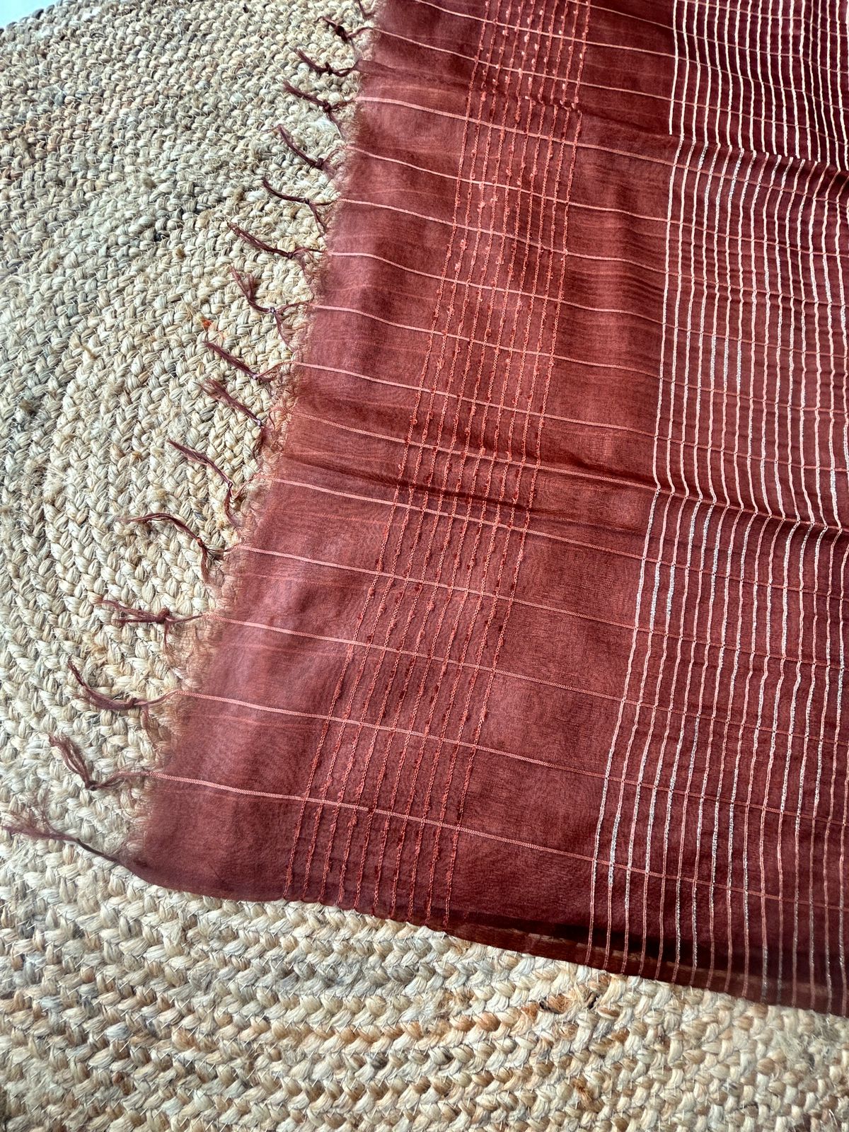 Tussar Mix Tissue Brown Saree