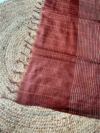 Tussar Mix Tissue Brown Saree