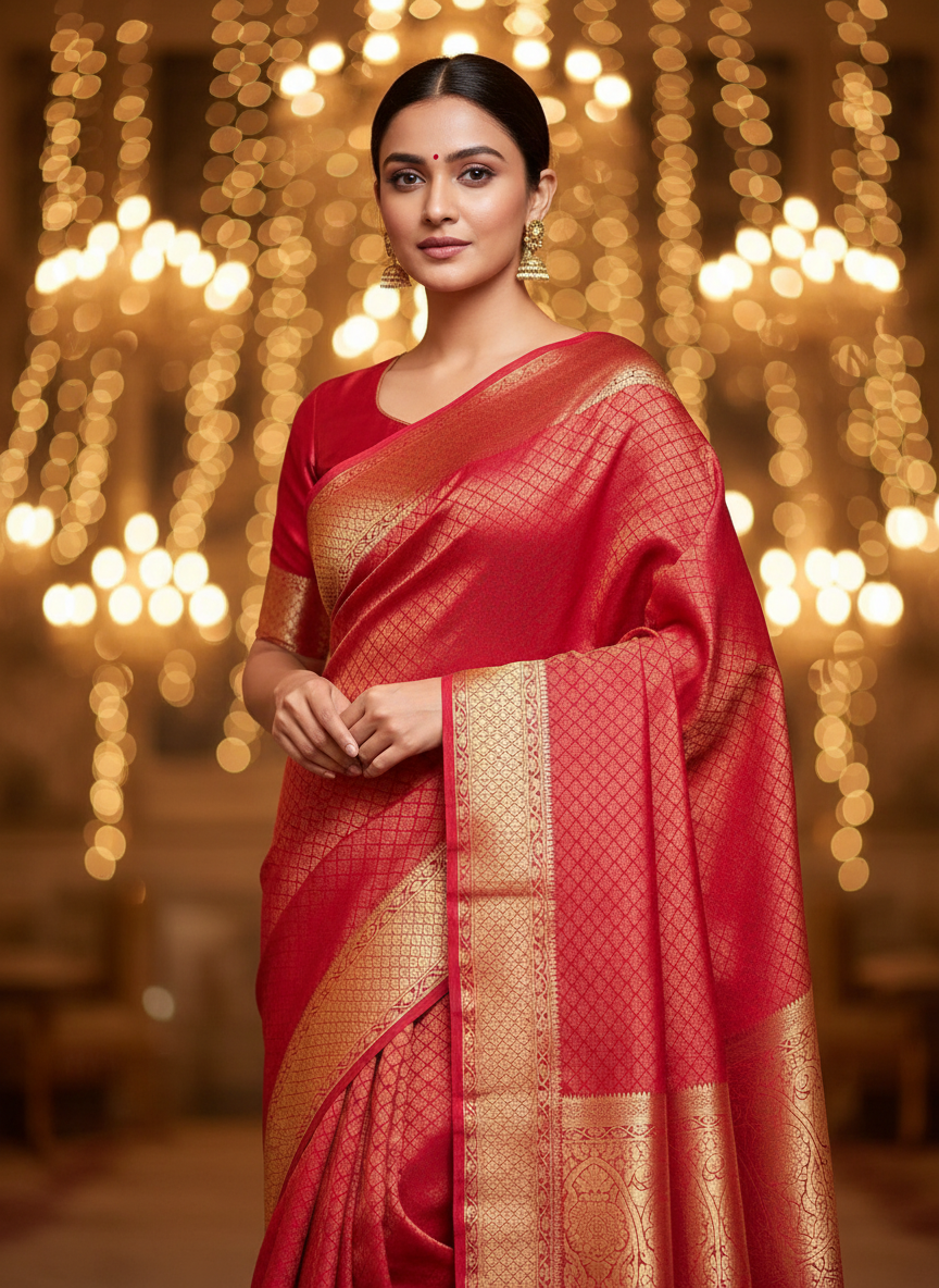 Italian Georgette Butta Pattern Red Saree