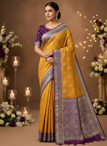 Pure Kaddi Georgette Butta Pattern Mustard Yellow Saree