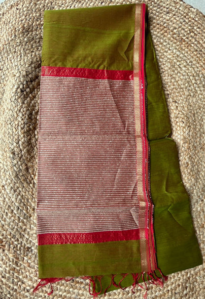 Pure Handloom Maheshwari Mehendi Green Saree