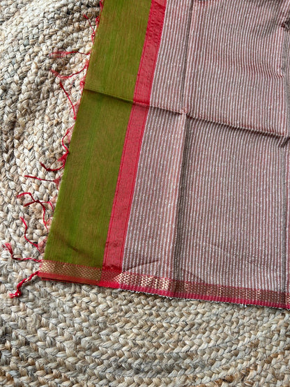 Pure Handloom Maheshwari Mehendi Green Saree