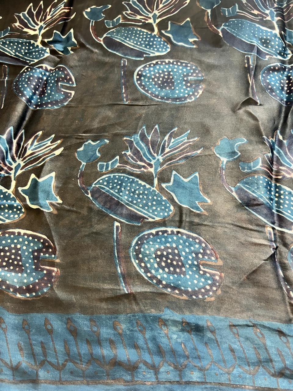 Pure Modal Silk Ajrekh Hand Block Print Grey Saree