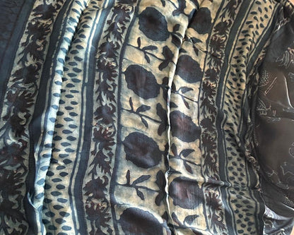 Pure Modal Silk Ajrekh Hand Block Print Grey Saree