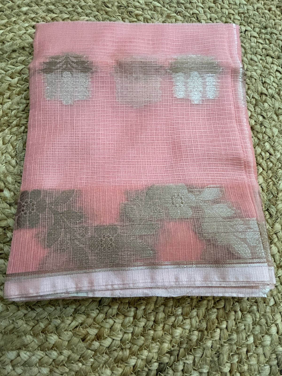 Katan Silk Tissue With Zari Motifs Peach Saree