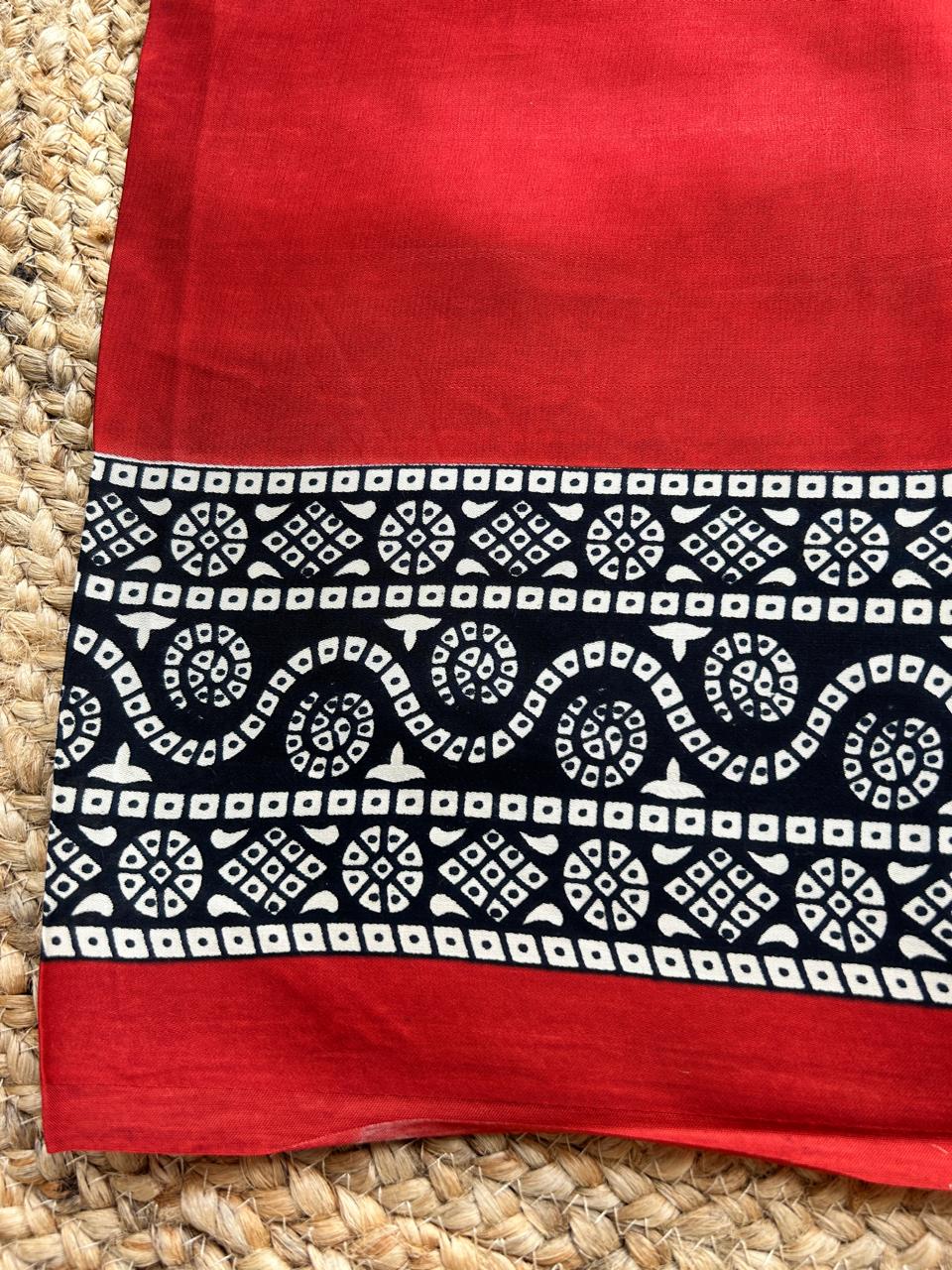 Pure Modal Silk Ajrekh Hand Block Print Red Saree