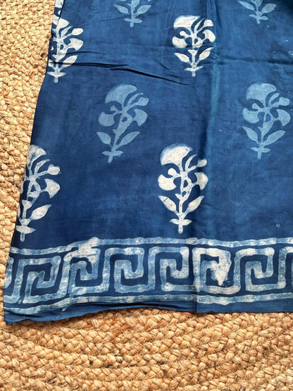 Pure Modal Silk Ajrekh Hand Block Print Blue Saree