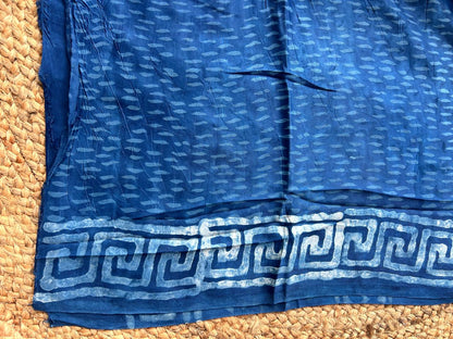 Pure Modal Silk Ajrekh Hand Block Print Blue Saree