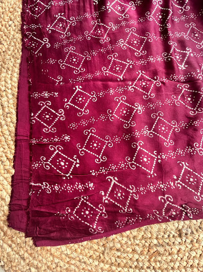 Pure Modal Silk Ajrekh Hand Block Print Wine Color Saree