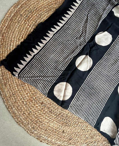 Pure Modal Silk Ajrekh Hand Block Print Black Saree