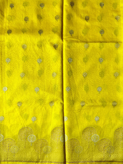 Tussar silk brocade lemon yellow saree