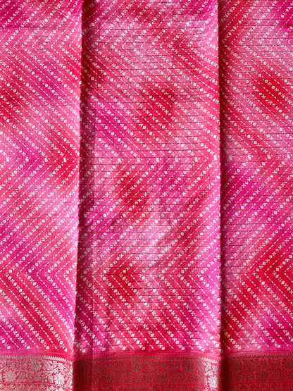 Tussar silk block print rose pink saree