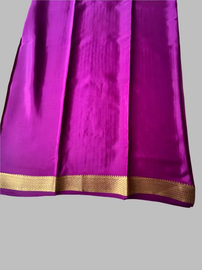 Pure Mysore Silk Saree - Checkered Pattern in Peach with Wine