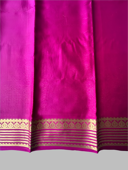 Pure Mysore Silk Saree - Zaal Work In Navy Blue with Magenta