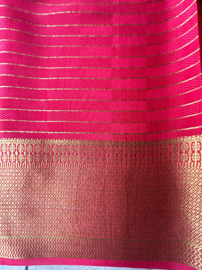 Pure Mysore Silk Saree - Bright Peach with Zari Lines