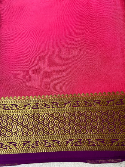 Pure Mysore Silk Saree - Bright Pink with Wine