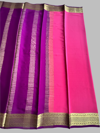 Pure Mysore Silk Saree - Bright Pink with Wine