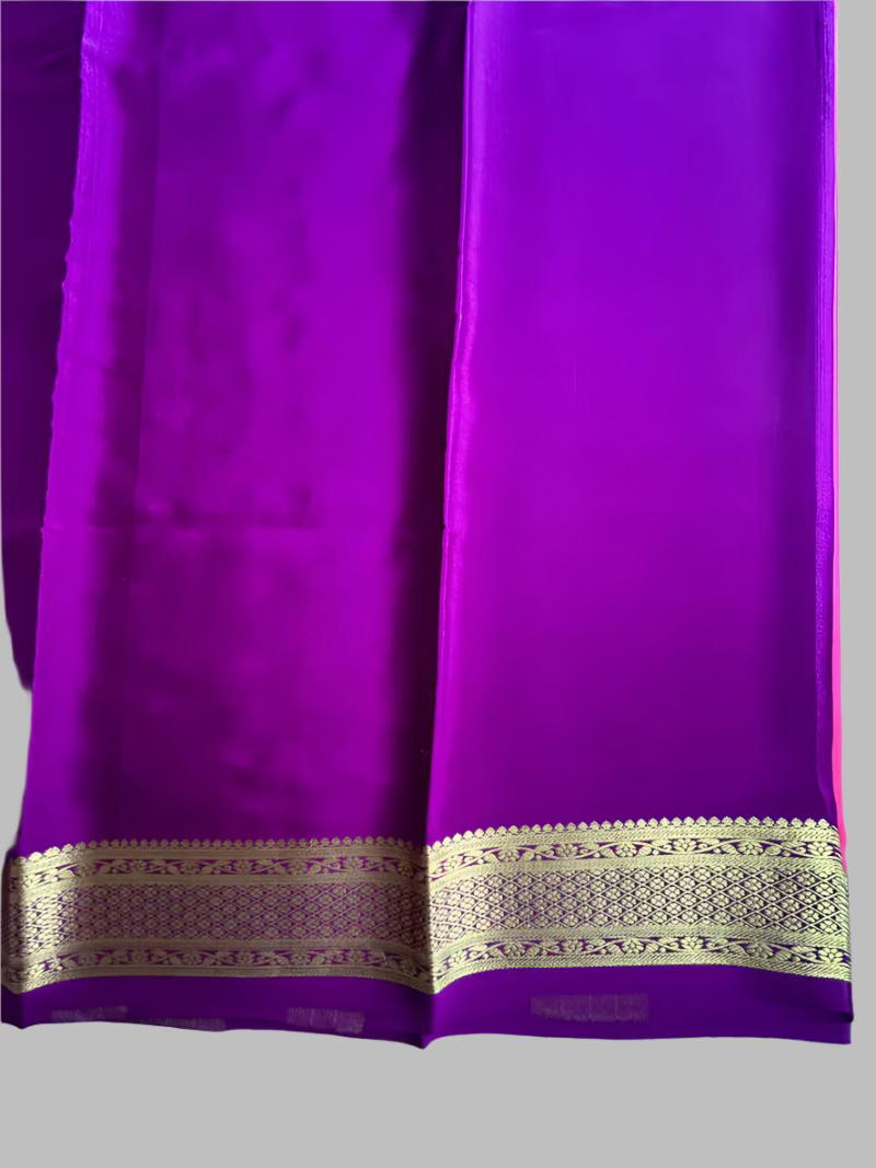 Pure Mysore Silk Saree - Plain in Bright Pink with Purple Border Saree