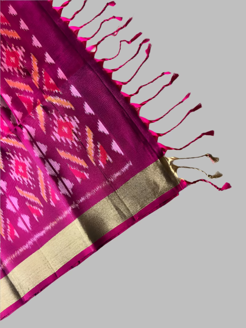 Pure Pochampally Ikkat Silk in Green with Wine border Saree