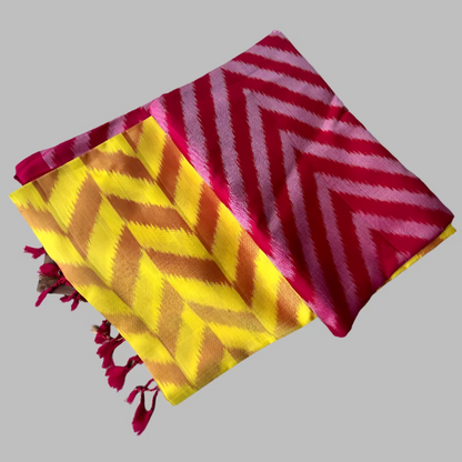 Pure Pochampally Ikkat Silk in Yellow with Magenta border Saree