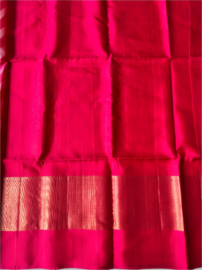 Pure Pochampally Ikkat Silk in Yellow with Magenta border Saree