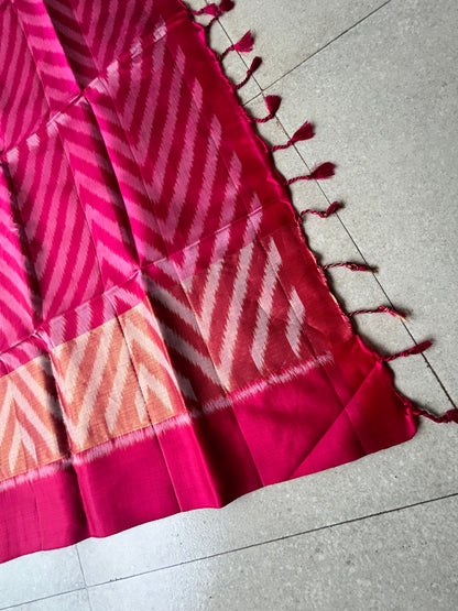 Pure Pochampally Ikkat Silk in Yellow with Magenta border Saree