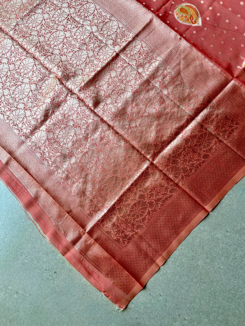 cotton blended brocade peach saree