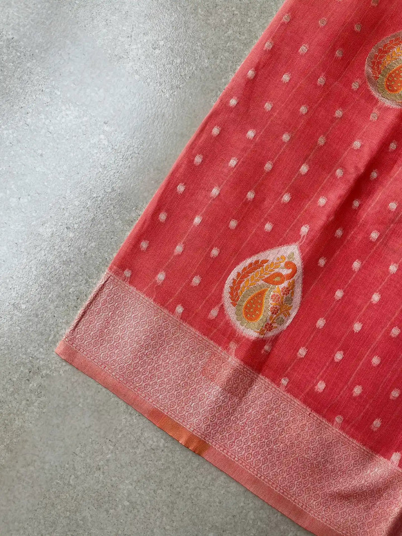 cotton blended brocade peach saree