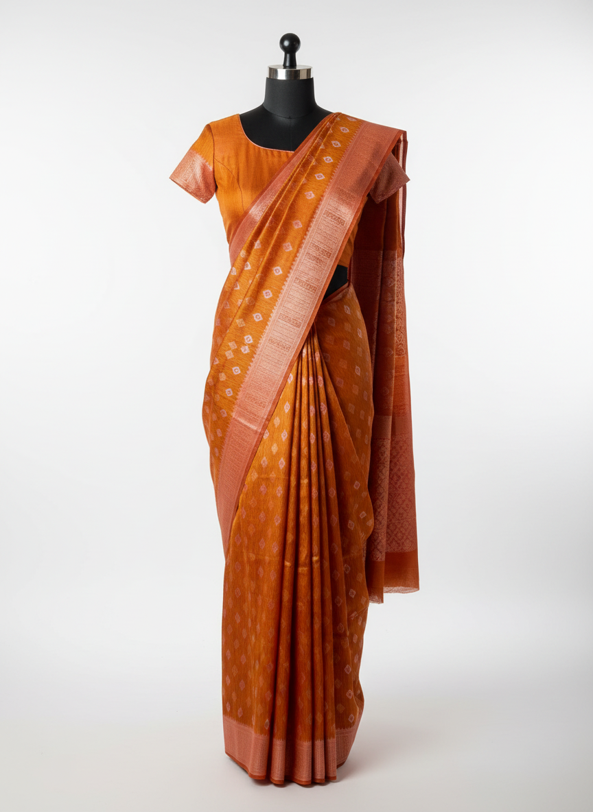 Cotton Silk Brocade Mustard Saree