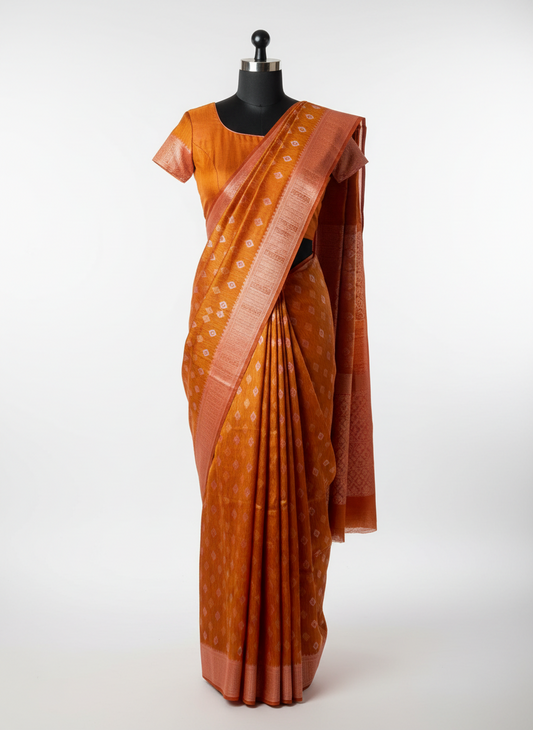 Cotton Silk Brocade Mustard Saree